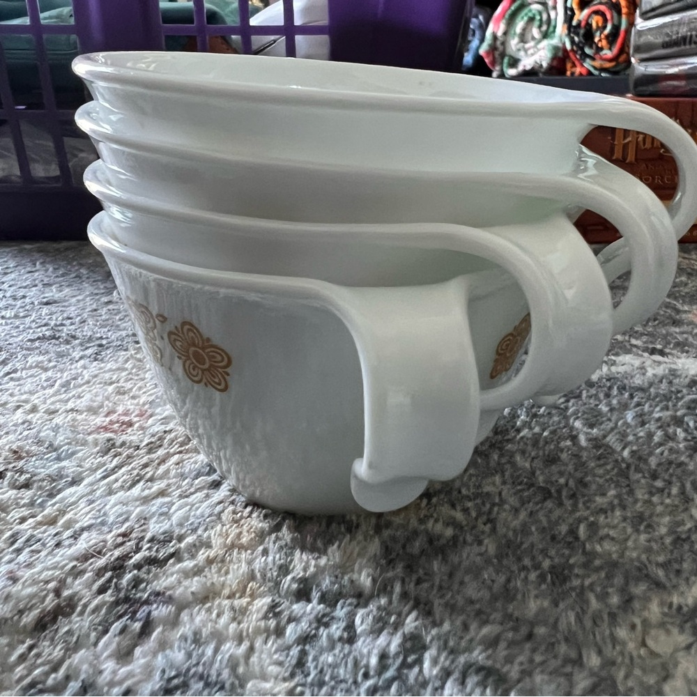 Corelle White Mugs with Gold Floral Design